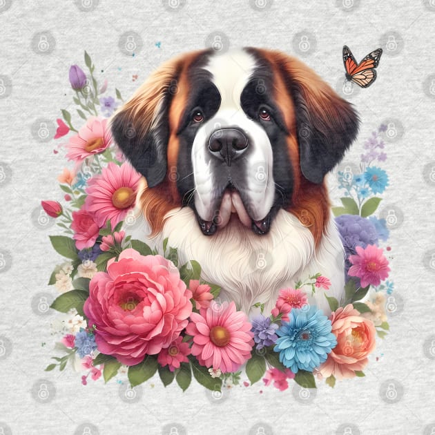 A St. Bernard dog decorated with beautiful colorful flowers. by CreativeSparkzz